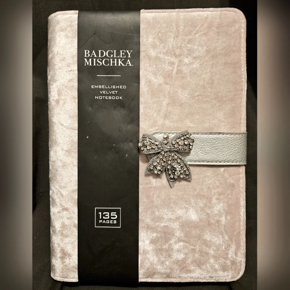 Badgley Mischka 135 page Embellished Pink Velvet Notebook New